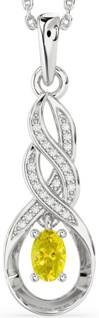 Diamond Yellow Sapphire Silver Infinity Necklace
