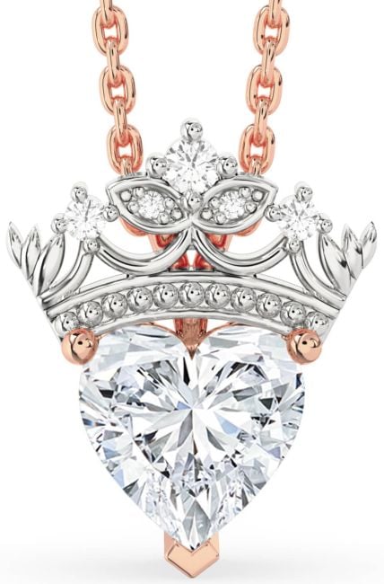 Diamond White Rose Gold Heart Crown Necklace