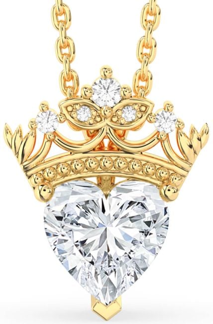 Diamond Gold Heart Crown Necklace
