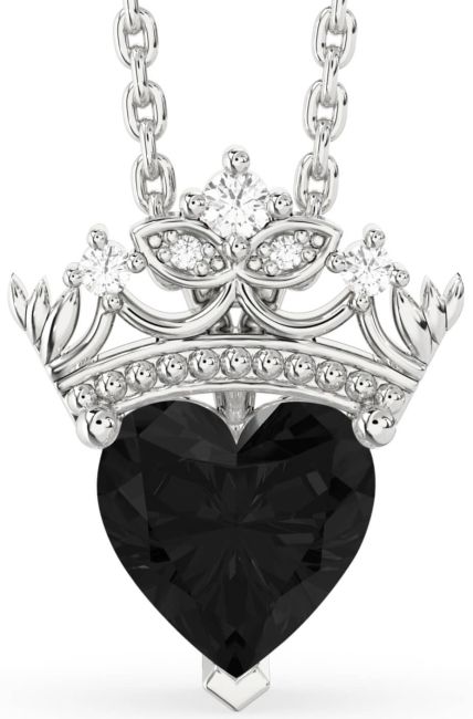 Black Diamond Silver Heart Crown Necklace