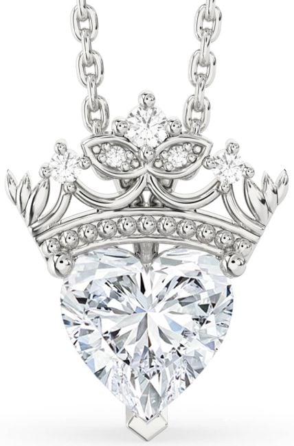 Diamond White Gold Heart Crown Necklace