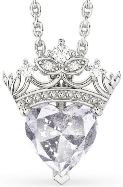 Salt & Pepper Diamond Silver Heart Crown Necklace