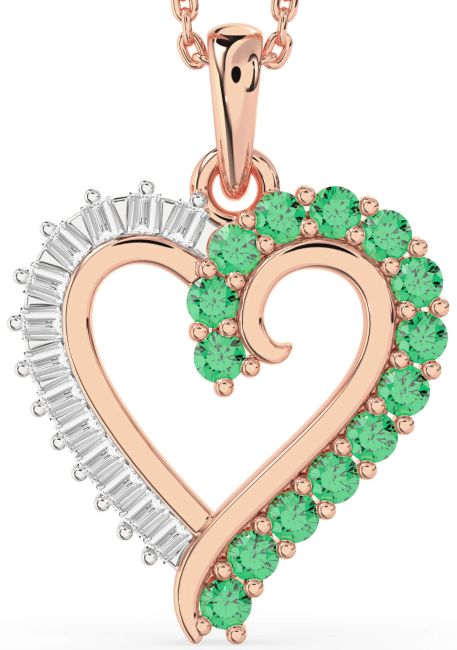 Emerald & Diamond Rose Gold Heart Necklace