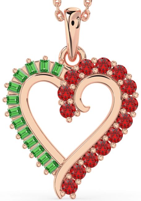 Emerald & Ruby Rose Gold Silver Heart Necklace