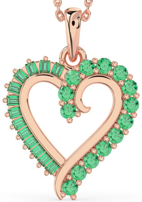 Emerald Rose Gold Silver Heart Necklace