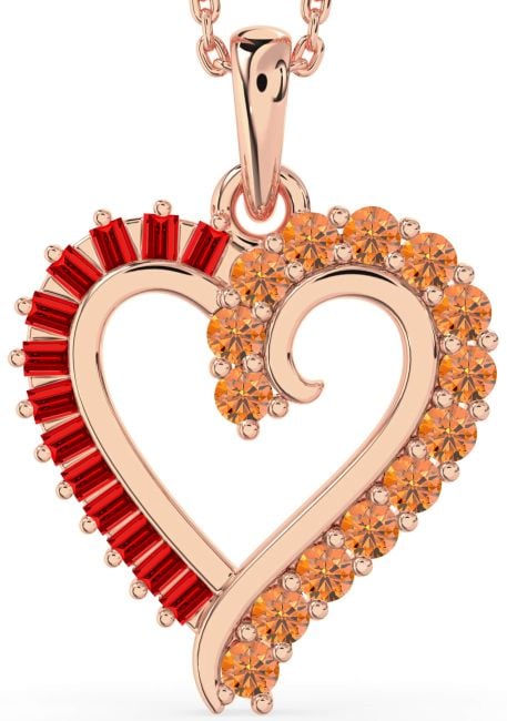 Ruby & Citrine Rose Gold Heart Necklace