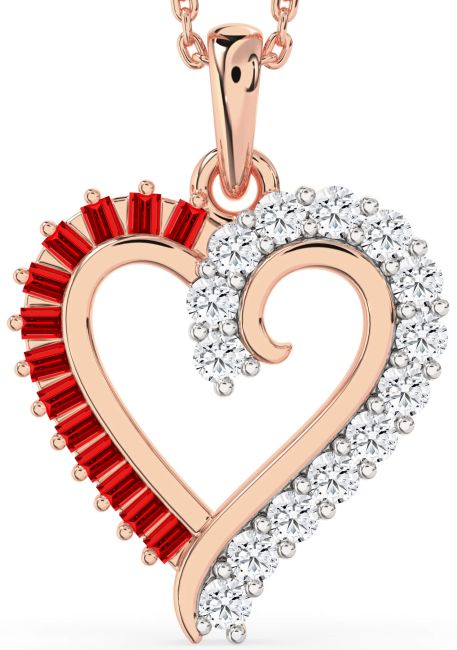Diamond & Ruby Rose Gold Heart Necklace