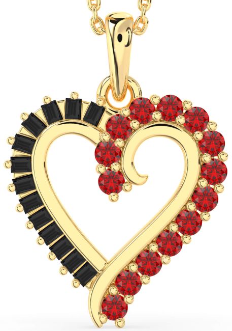 Black Diamond & Ruby Gold Heart Necklace