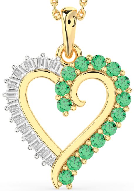 Emerald & Diamond Gold Silver Heart Necklace