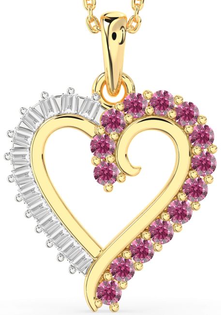 Diamond & Pink Tourmaline Gold Heart Necklace