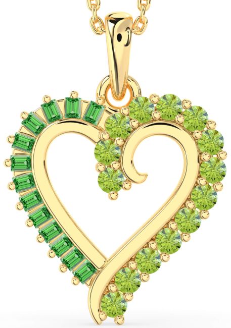 Emerald & Peridot Gold Silver Heart Necklace