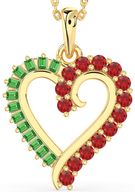 Emerald & Ruby Gold Heart Necklace