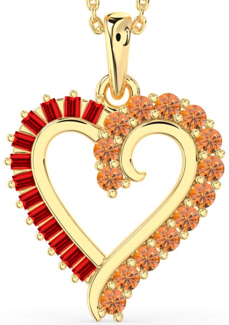 Ruby & Citrine Gold Heart Necklace