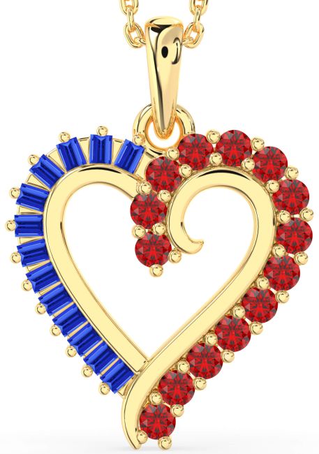 Blue Sapphire & Ruby Gold Heart Necklace