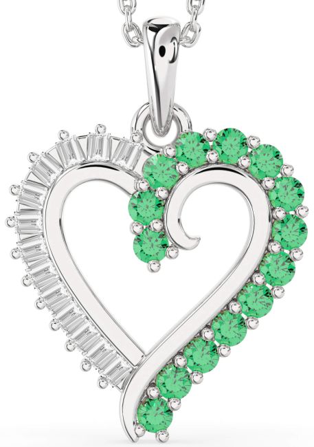 Emerald & Diamond Platinum Heart Necklace