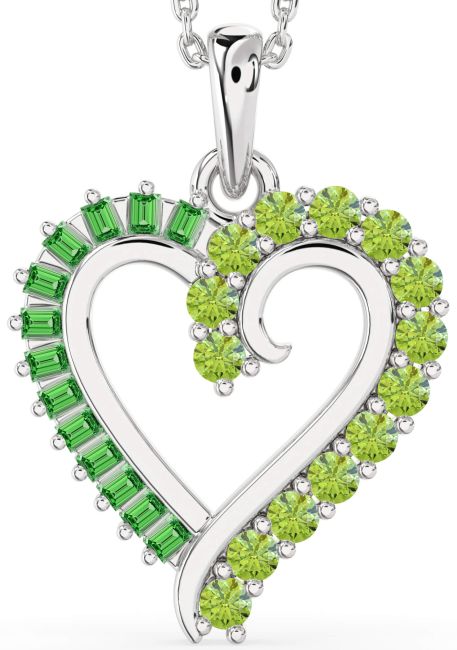 Emerald & Peridot Silver Heart Necklace