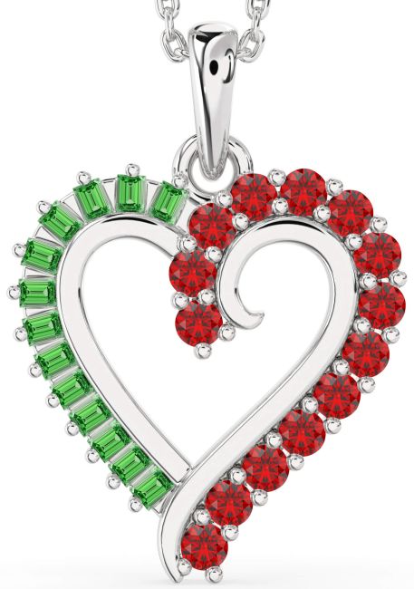 Emerald & Ruby White Gold Heart Necklace