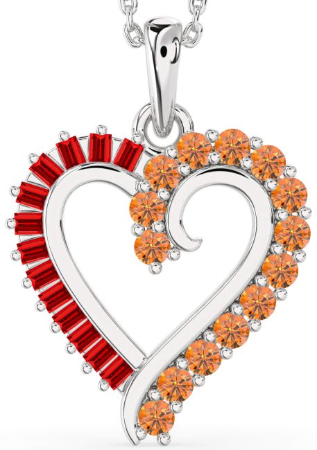 Ruby & Citrine Silver Heart Necklace