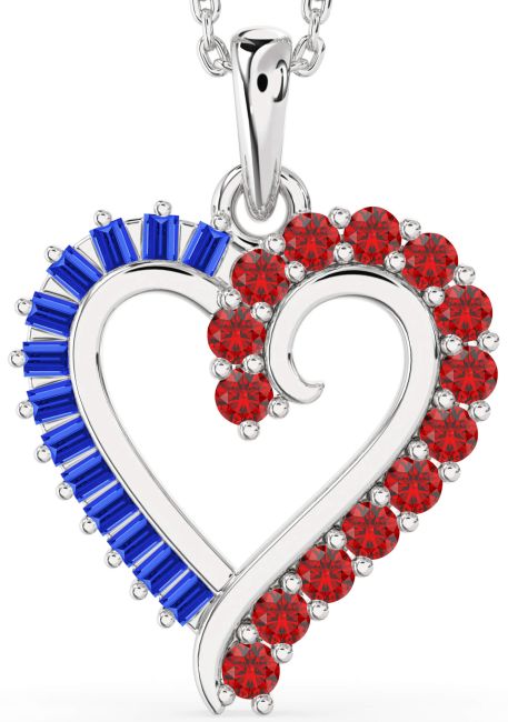 Blue Sapphire & Ruby Silver Heart Necklace