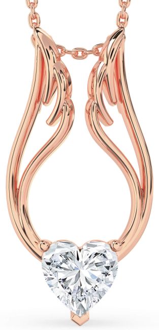 Large Diamond Rose Gold Heart Wings Necklace