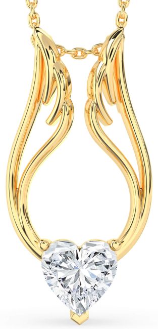 Large Diamond Gold Silver Heart Wings Necklace