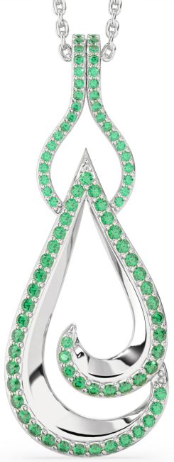 Large Emerald Silver Teardrop Necklace