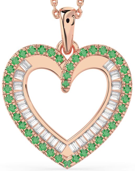 Emerald & Diamond Rose Gold Heart Necklace