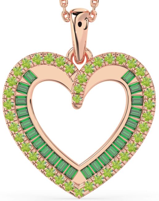 Emerald & Peridot Rose Gold Heart Necklace