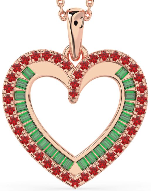 Emerald & Ruby Rose Gold Heart Necklace