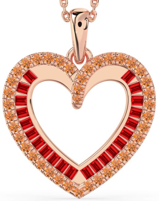 Ruby & Citrine Rose Gold Heart Necklace