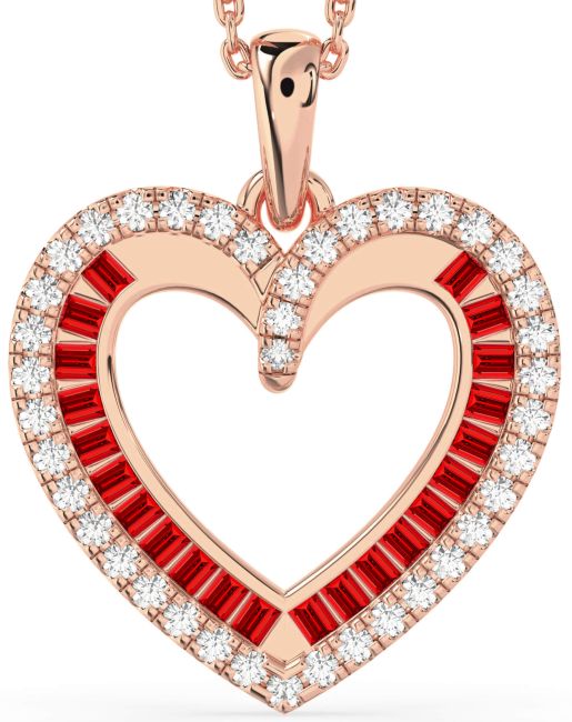 Diamond & Ruby Rose Gold Heart Necklace
