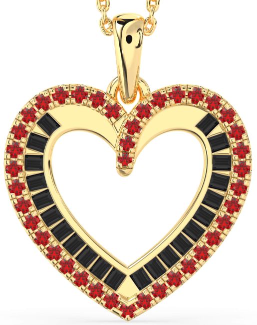 Black Diamond & Ruby Gold Heart Necklace