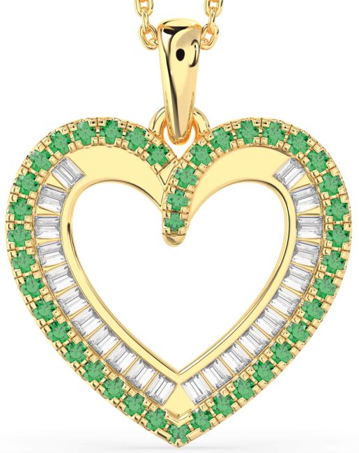Emerald & Diamond Gold Silver Heart Necklace