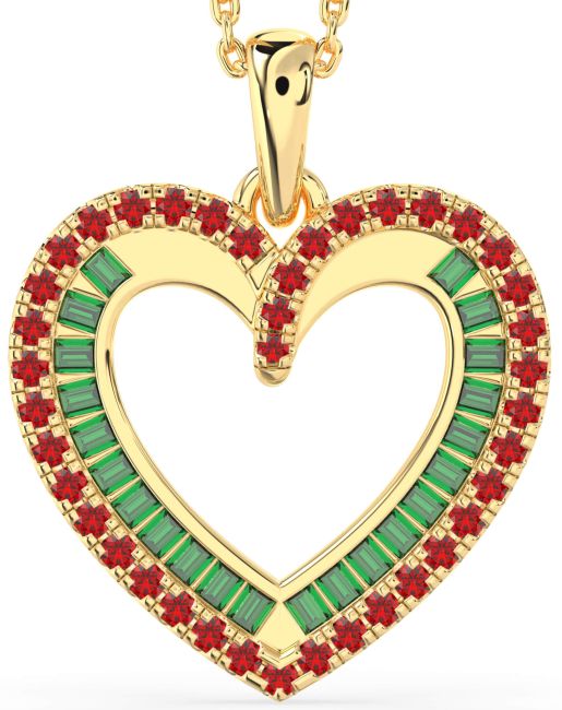 Emerald & Ruby Gold Heart Necklace