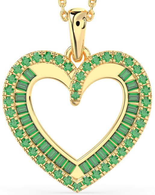 Emerald Gold Silver Heart Necklace