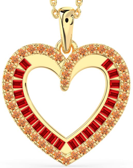Ruby & Citrine Gold Heart Necklace