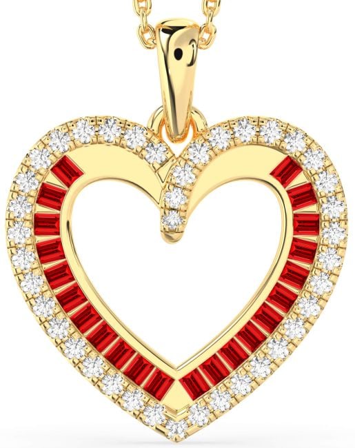 Diamond & Ruby Gold Silver Heart Necklace
