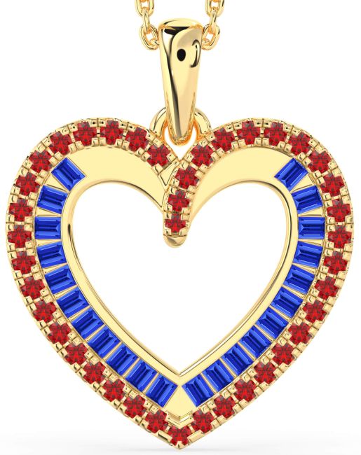 Blue Sapphire & Ruby Gold Heart Necklace