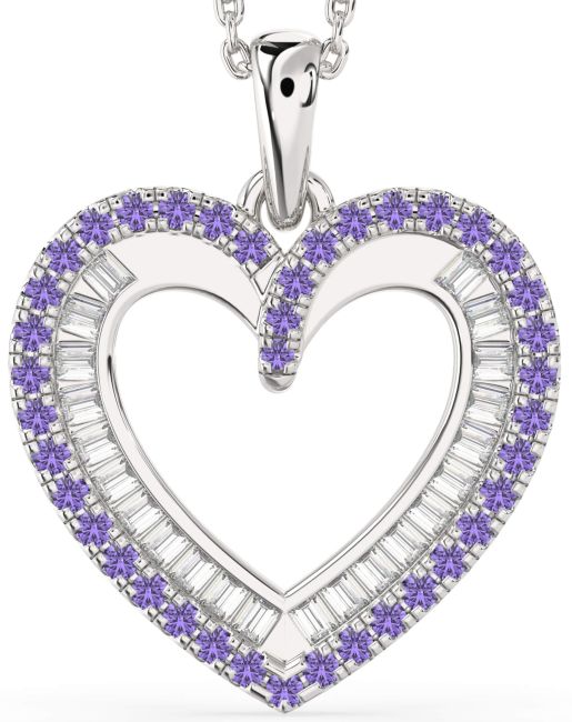 Diamond & Alexandrite White Gold Heart Necklace