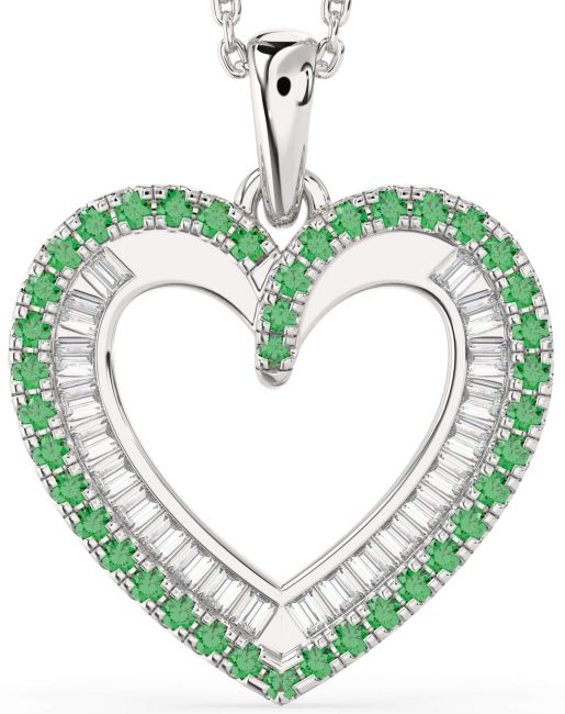 Emerald & Diamond Silver Heart Necklace