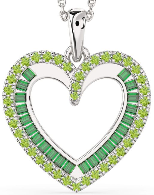 Emerald & Peridot Silver Heart Necklace
