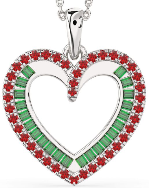 Emerald & Ruby Platinum Heart Necklace