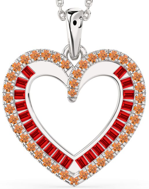Ruby & Citrine Platinum Heart Necklace