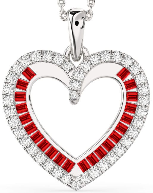 Diamond & Ruby Platinum Heart Necklace
