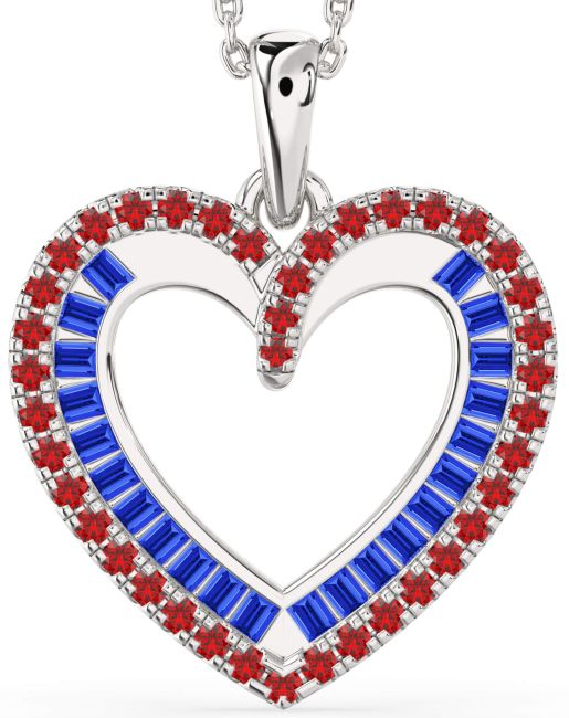 Blue Sapphire & Ruby Silver Heart Necklace