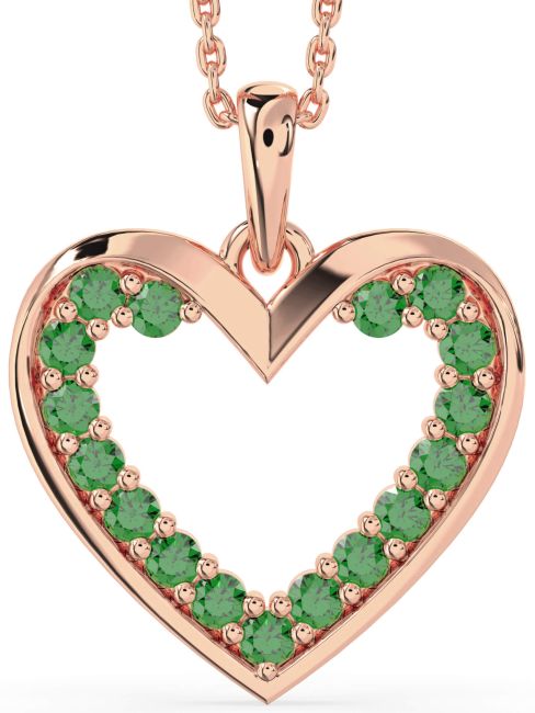 Emerald Rose Gold Silver Heart Necklace