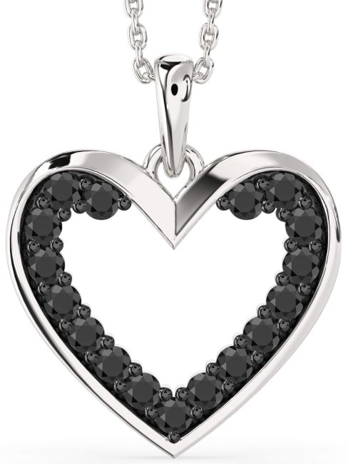 Black Onyx Silver Heart Necklace