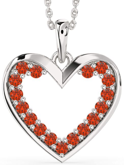Fire Opal Silver Heart Necklace