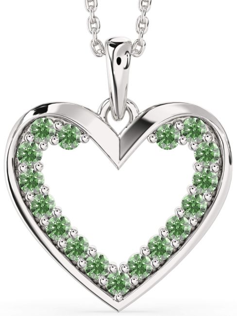 Green Diamond Silver Heart Necklace