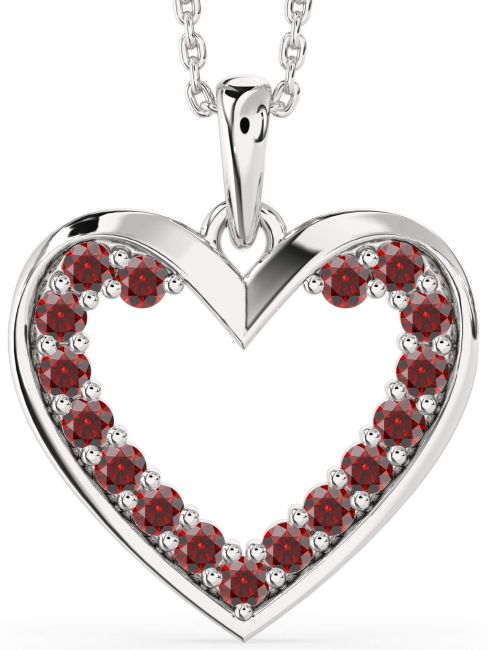 Garnet Silver Heart Necklace